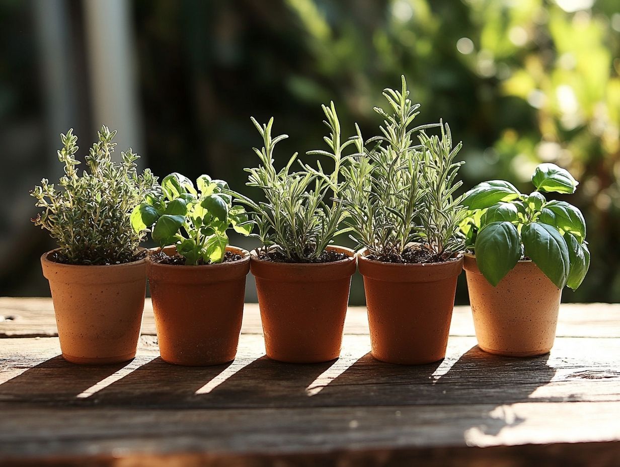 A selection of herbs used in cooking, including rosemary and oregano.