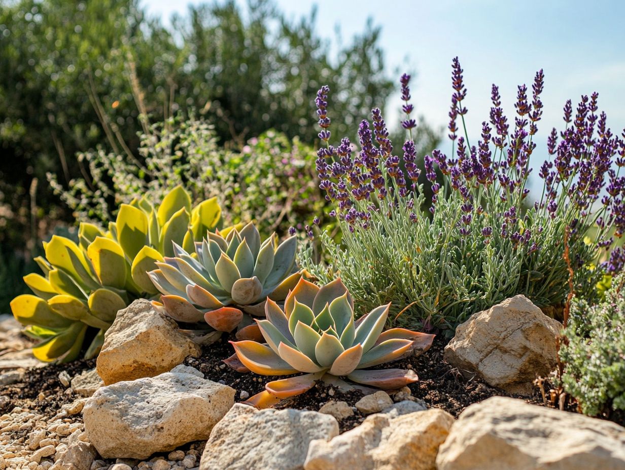 A visually engaging overview of drought-resistant plants that answer common gardening questions.