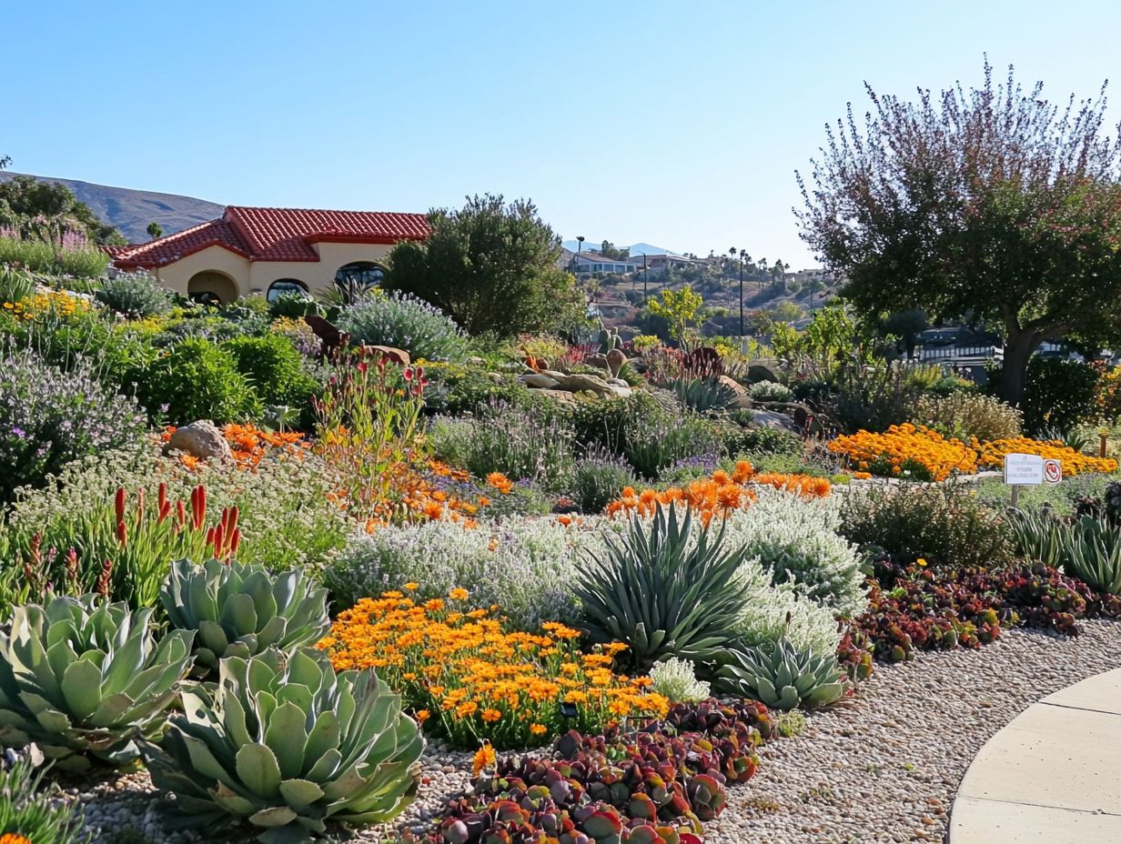 Diverse range of drought-resistant plants including shrubs and flowering perennials