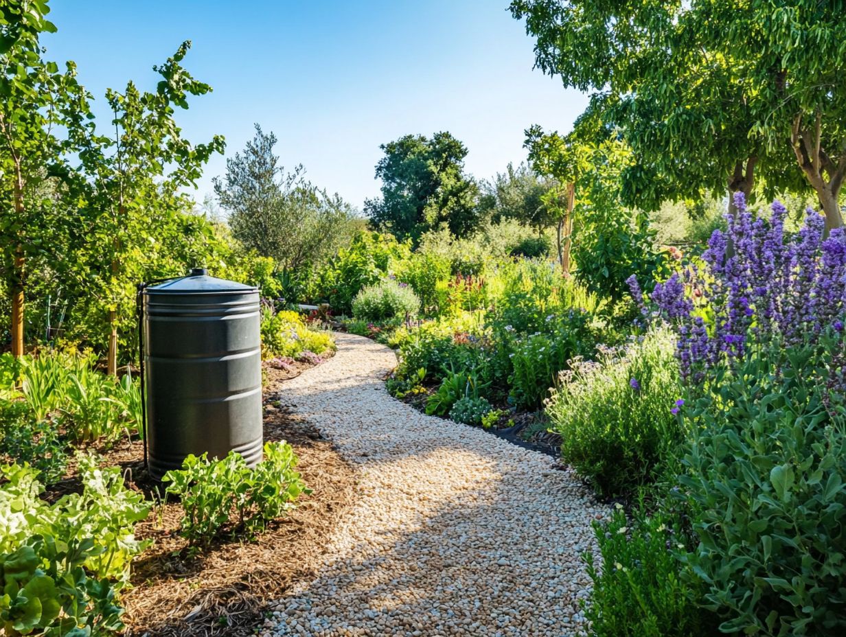 A lush garden with a drip irrigation system in action