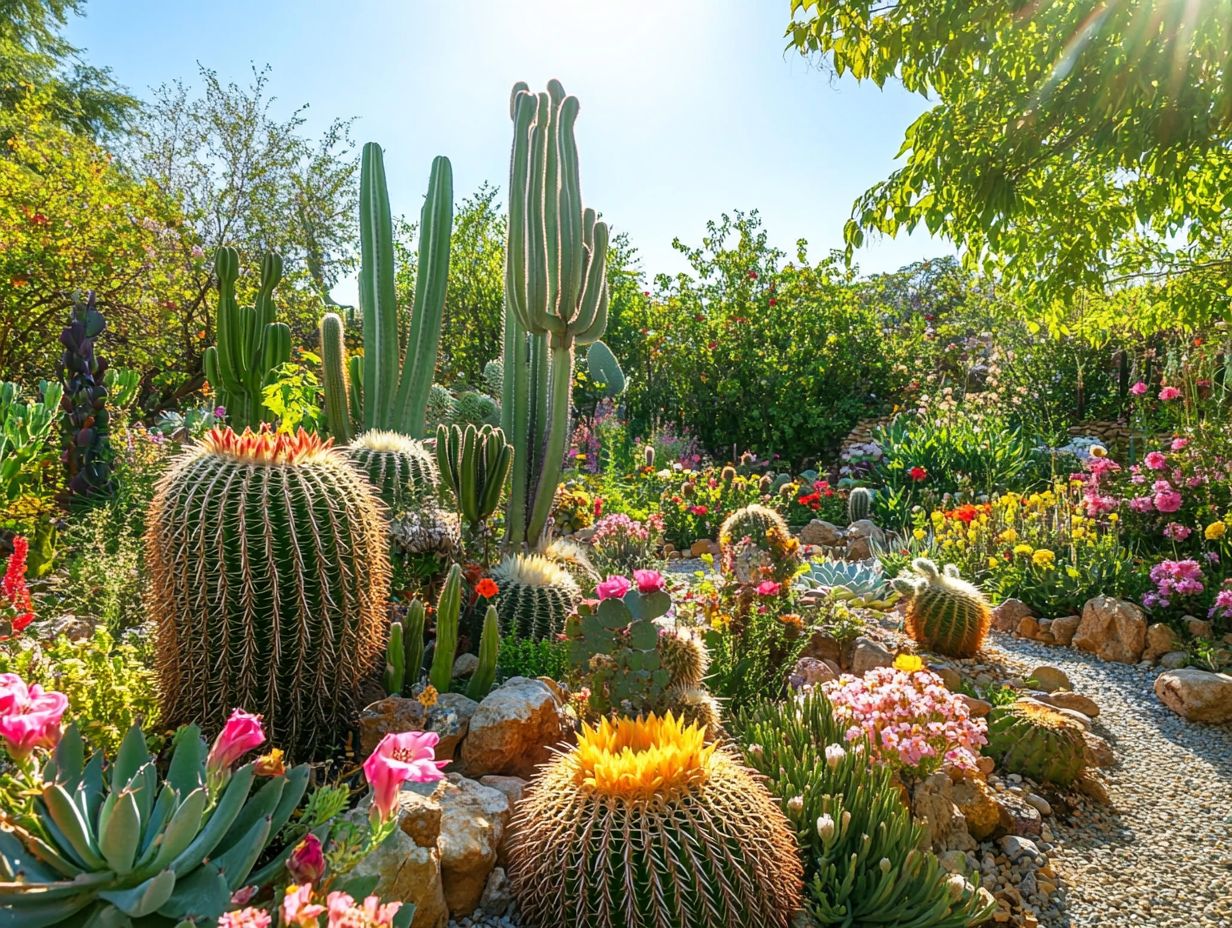 Vibrant display of diverse cacti in a garden setting.