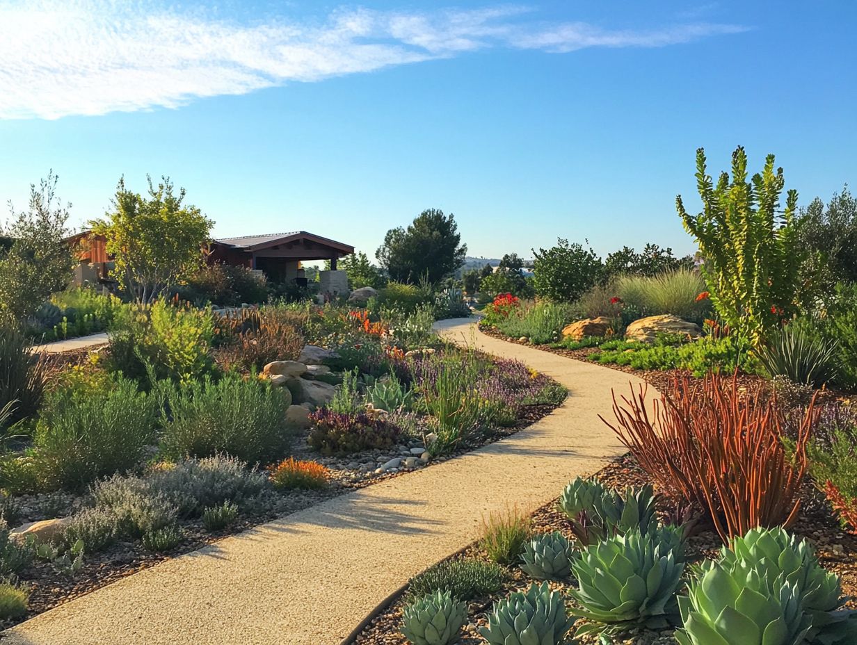 A variety of drought-tolerant plants displayed in a botanic garden setting.