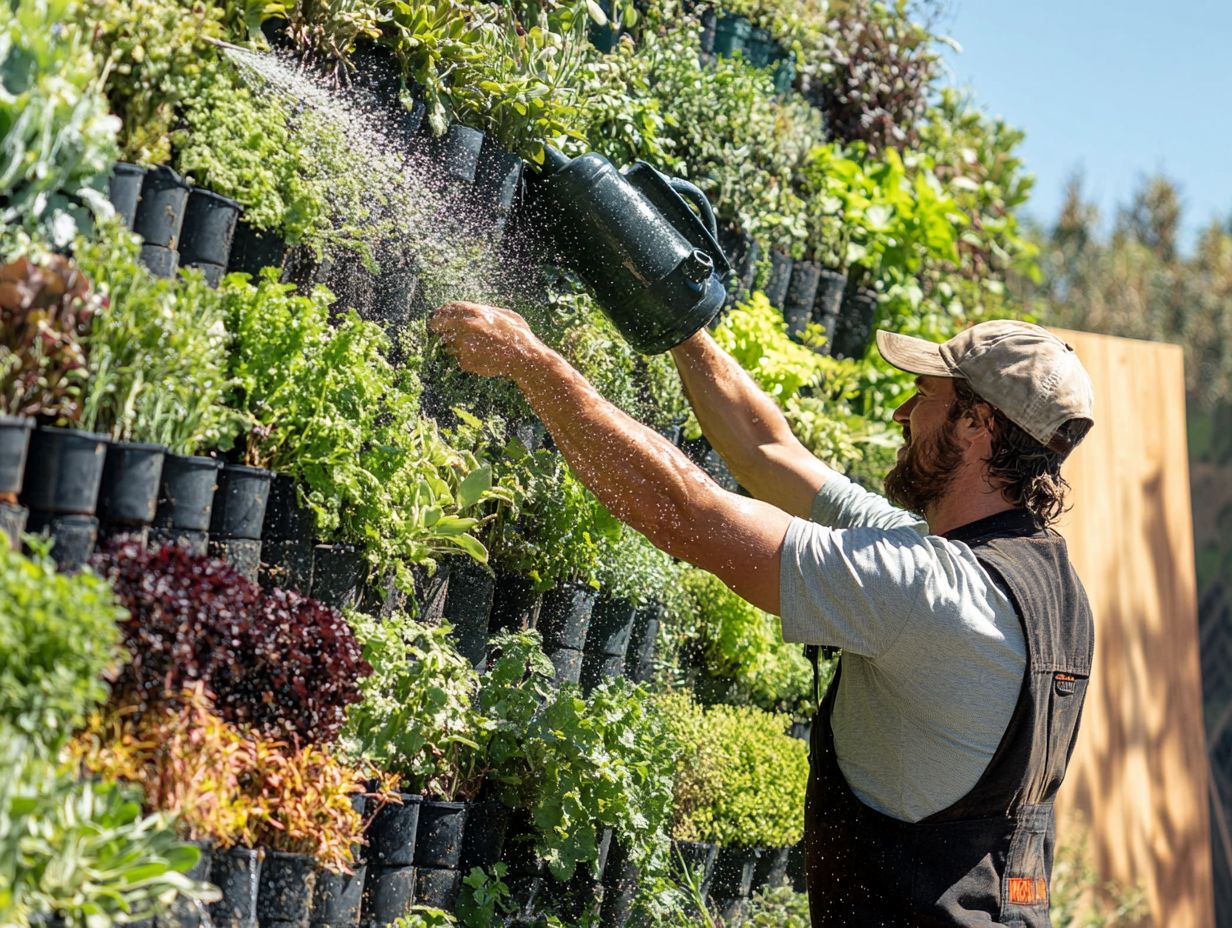 A variety of drought-tolerant plants in a vertical garden setup