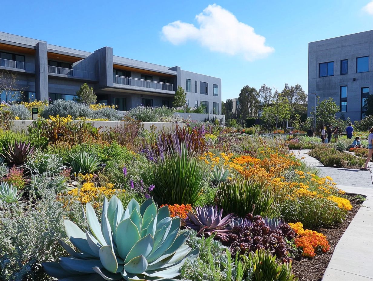 Drought-resistant plants in an urban garden