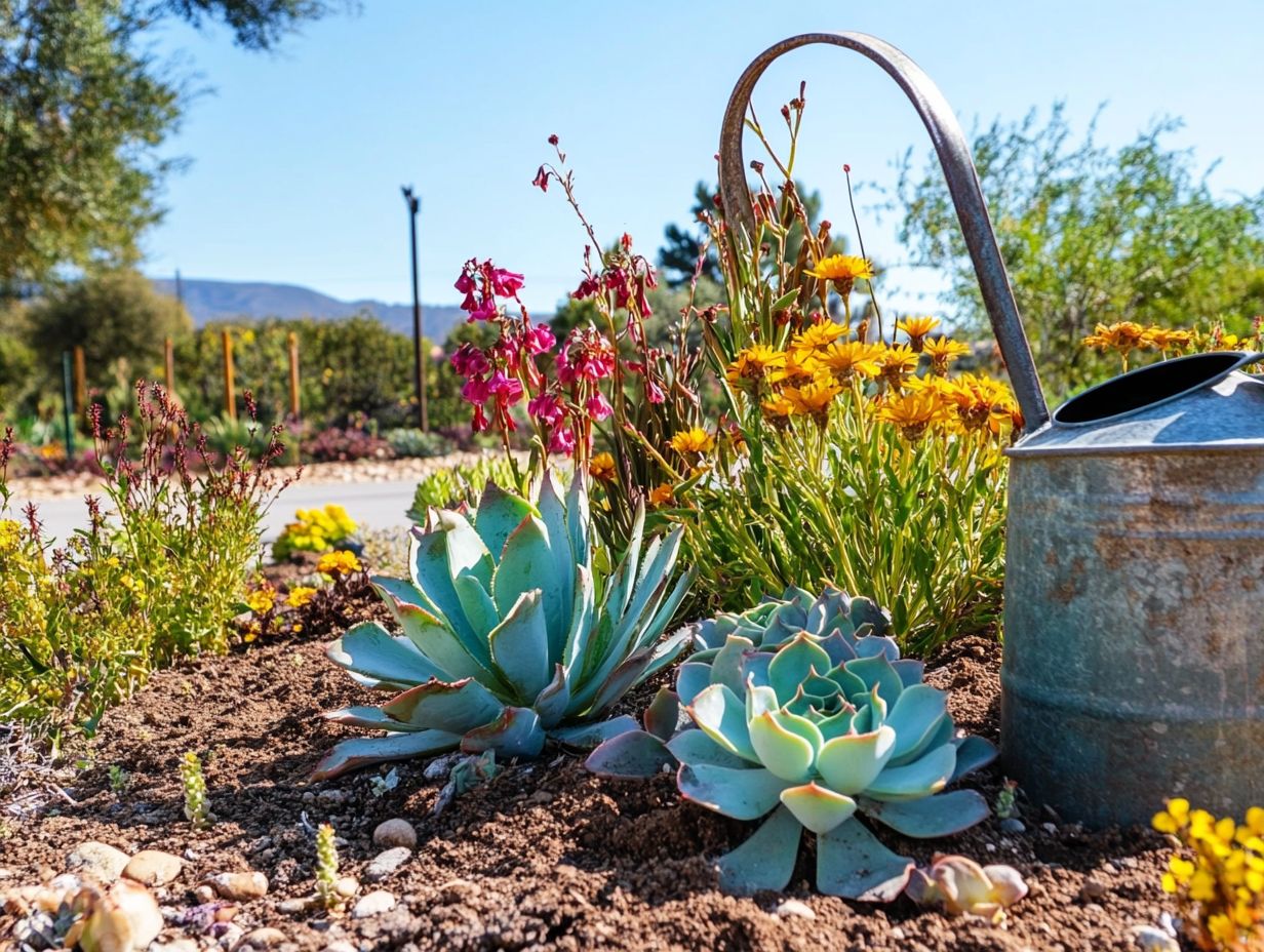 Illustration showing benefits of drought gardening, including water conservation and sustainable practices.