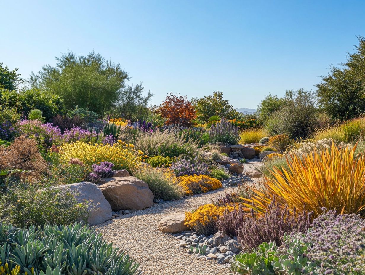 Illustration of drought-tolerant plants in a garden