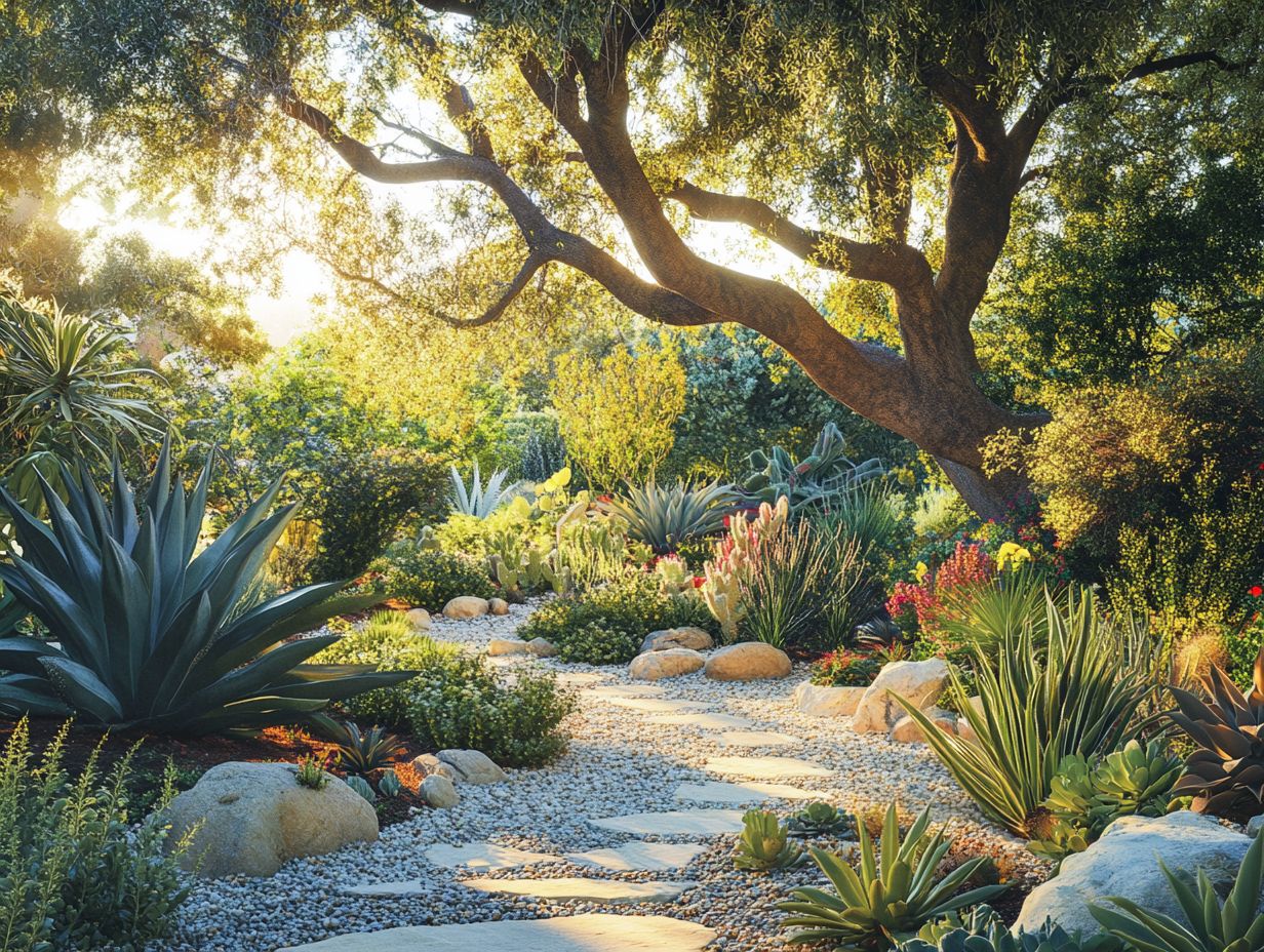 A beautifully designed garden showcasing shade in a drought-tolerant landscape