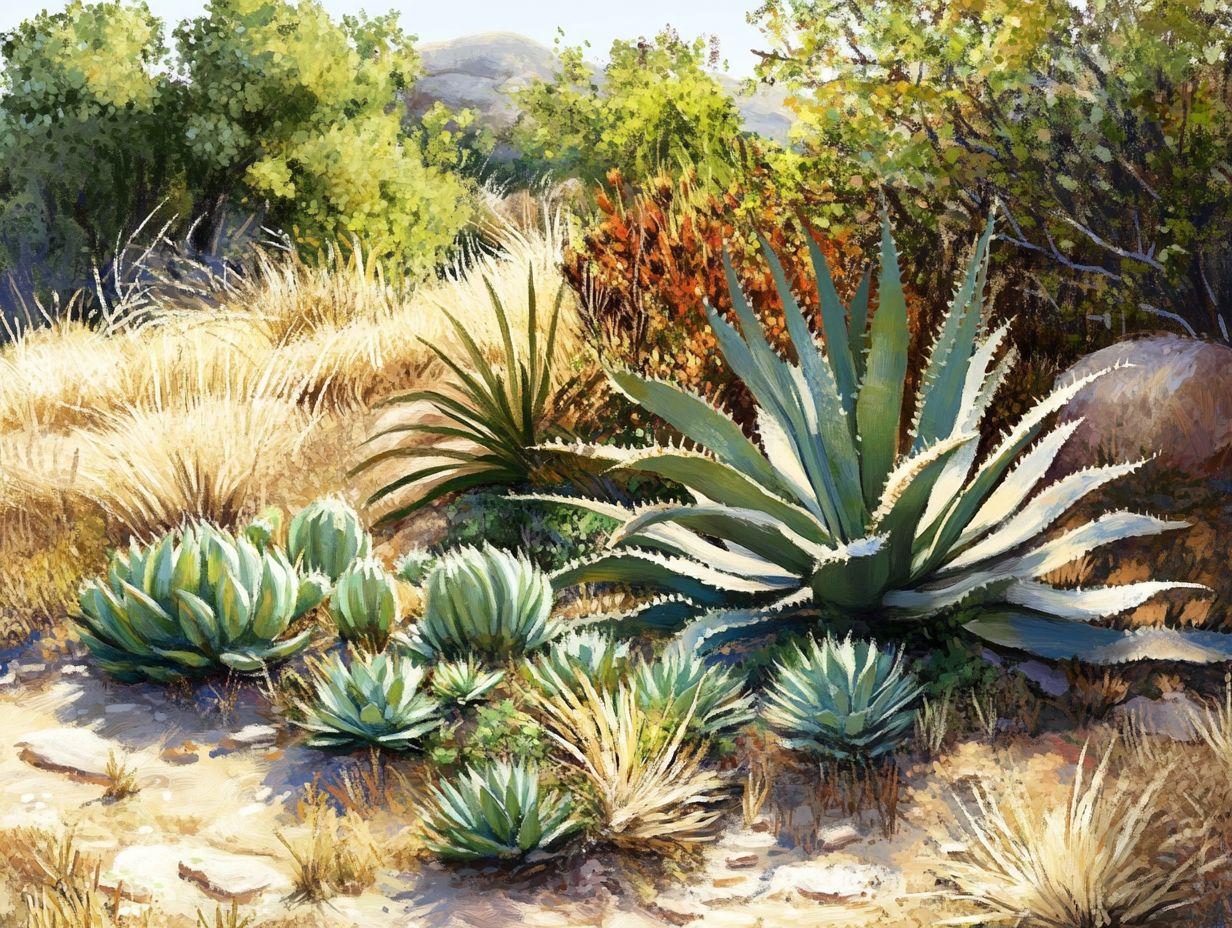 Illustration of drought-resistant plants in a garden