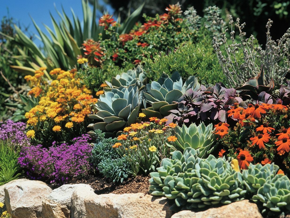 Colorful drought-resistant flowers in a garden setting