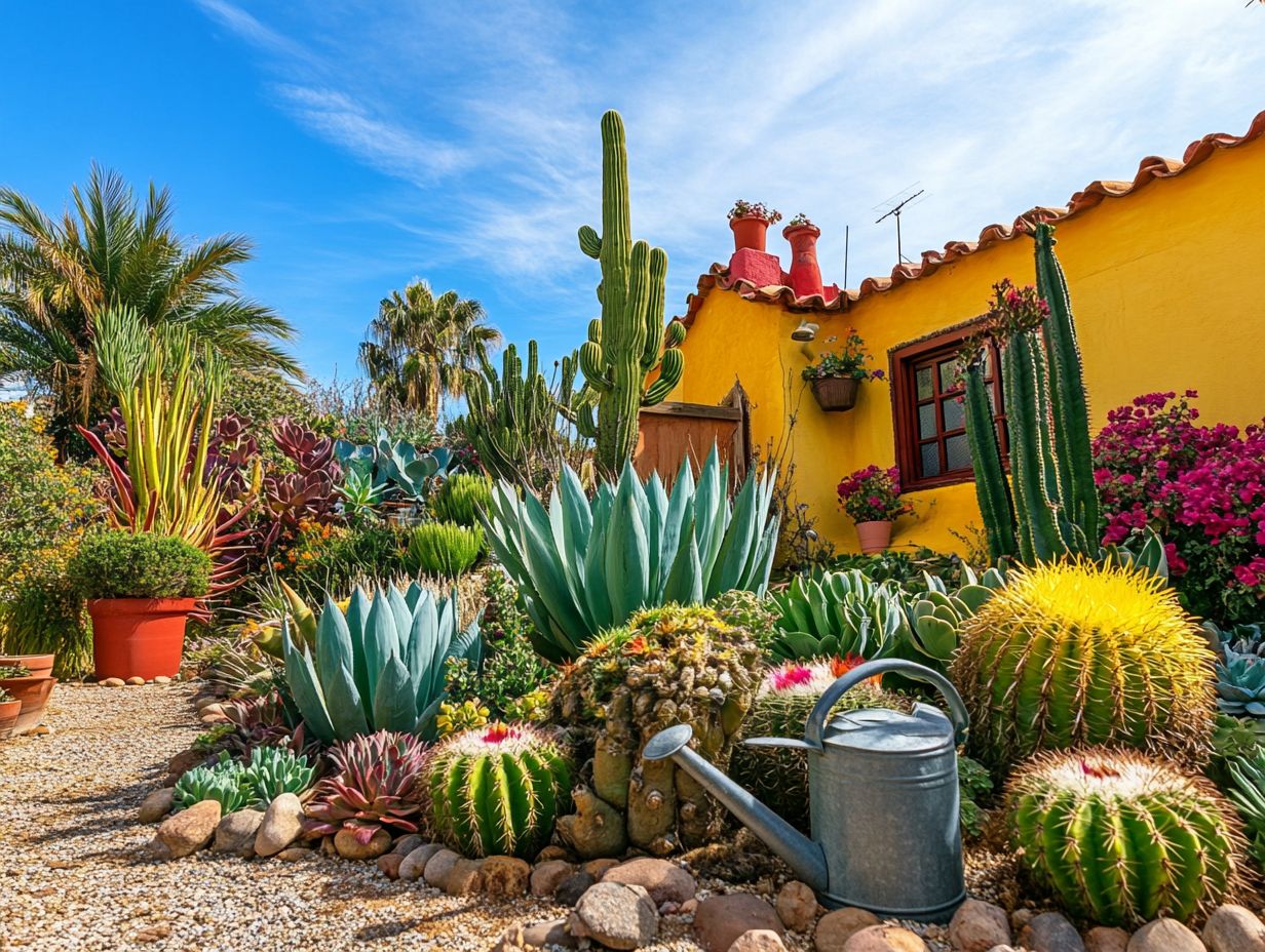 An illustration of a sustainable drought garden with various plants.