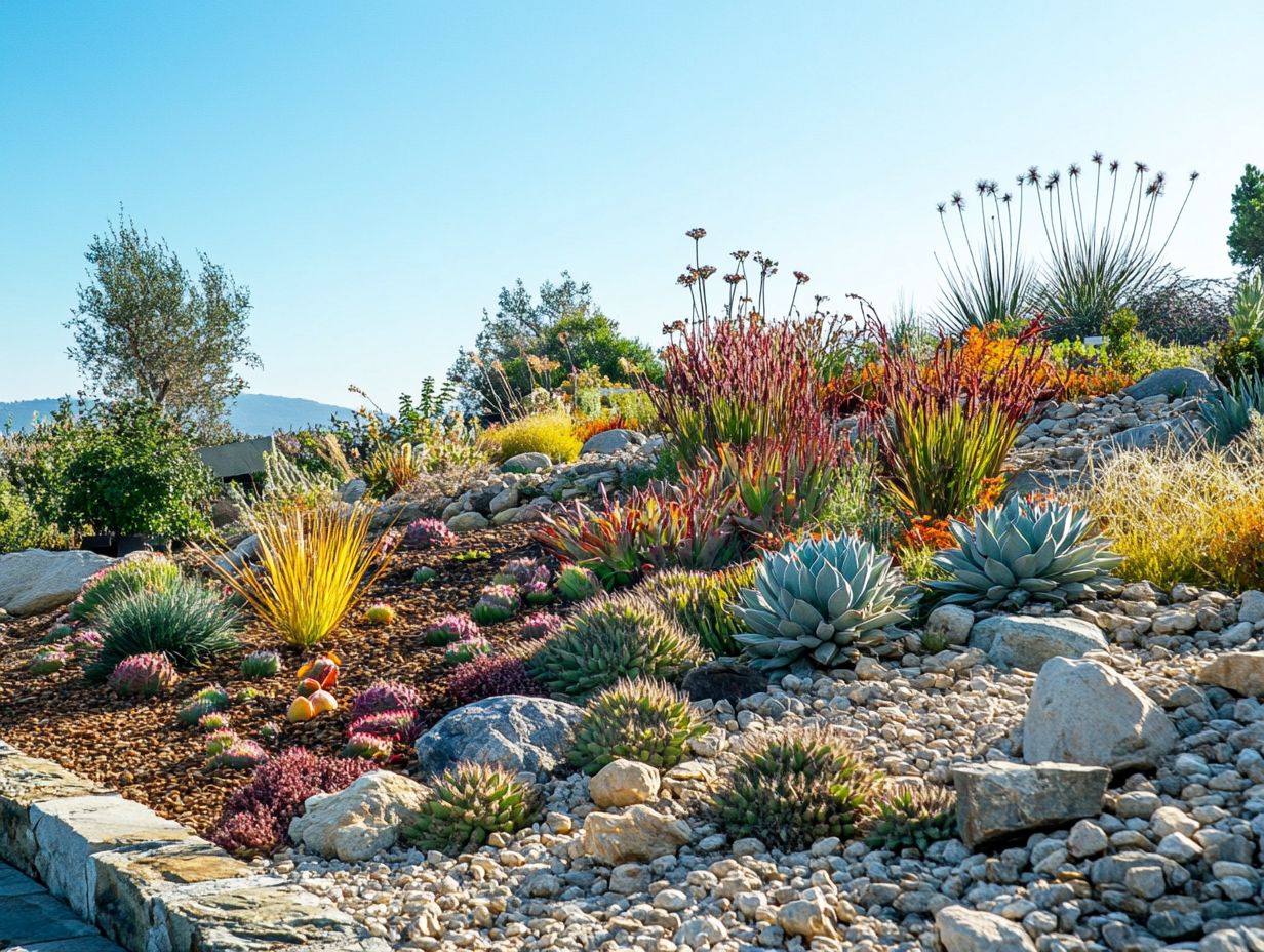 A beautifully landscaped drought-tolerant garden featuring native plants that thrive in arid conditions.