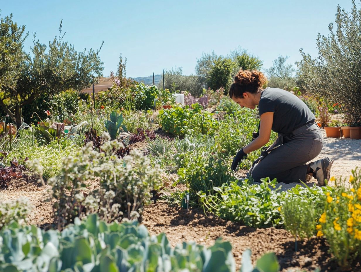 How can I conserve water while still incorporating edibles in my garden?