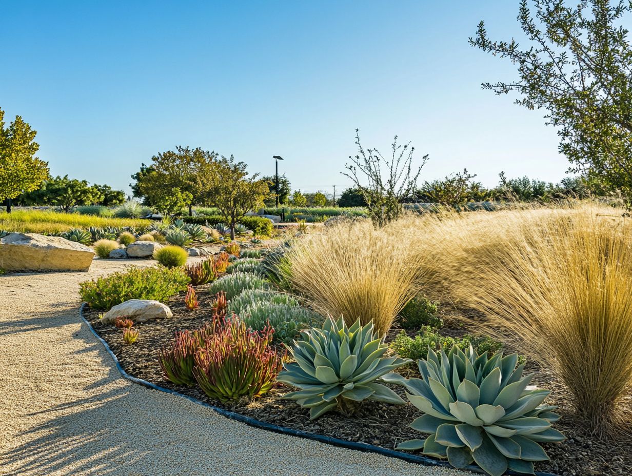 A well-maintained drought-resistant garden featuring native plants and effective watering techniques.