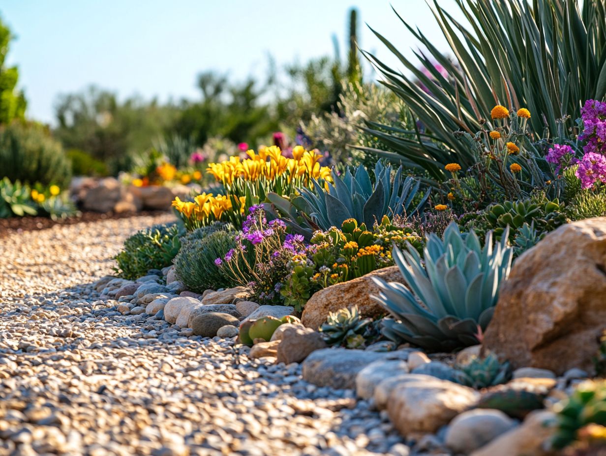 Innovative techniques for drought landscaping showcased in a visual summary.