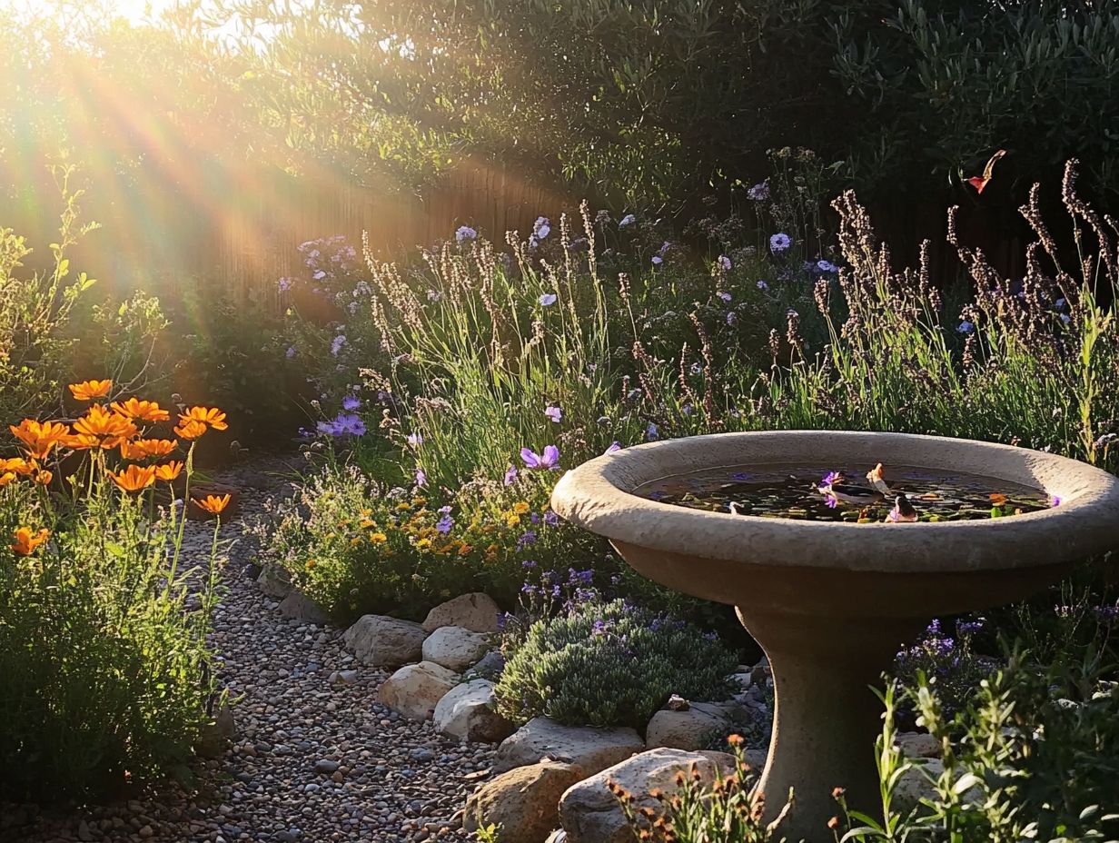 A vibrant drought garden showcasing biodiversity and wildlife habitats