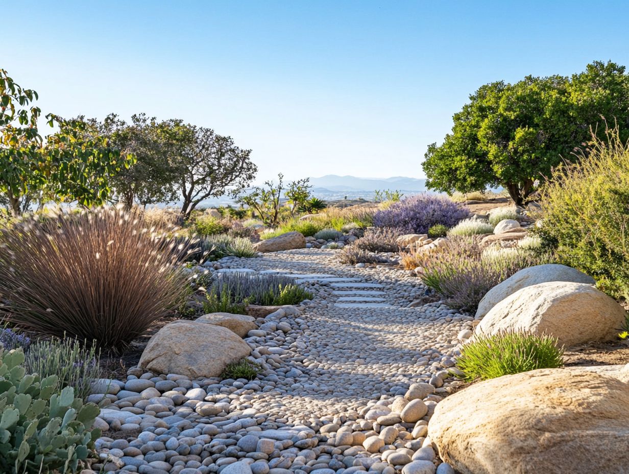 An informative graphic on the key takeaways of creating a minimalist drought garden.