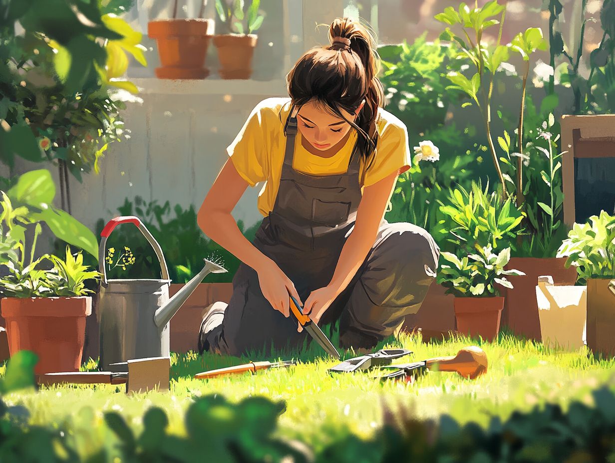 A variety of tools for maintaining indoor plants.