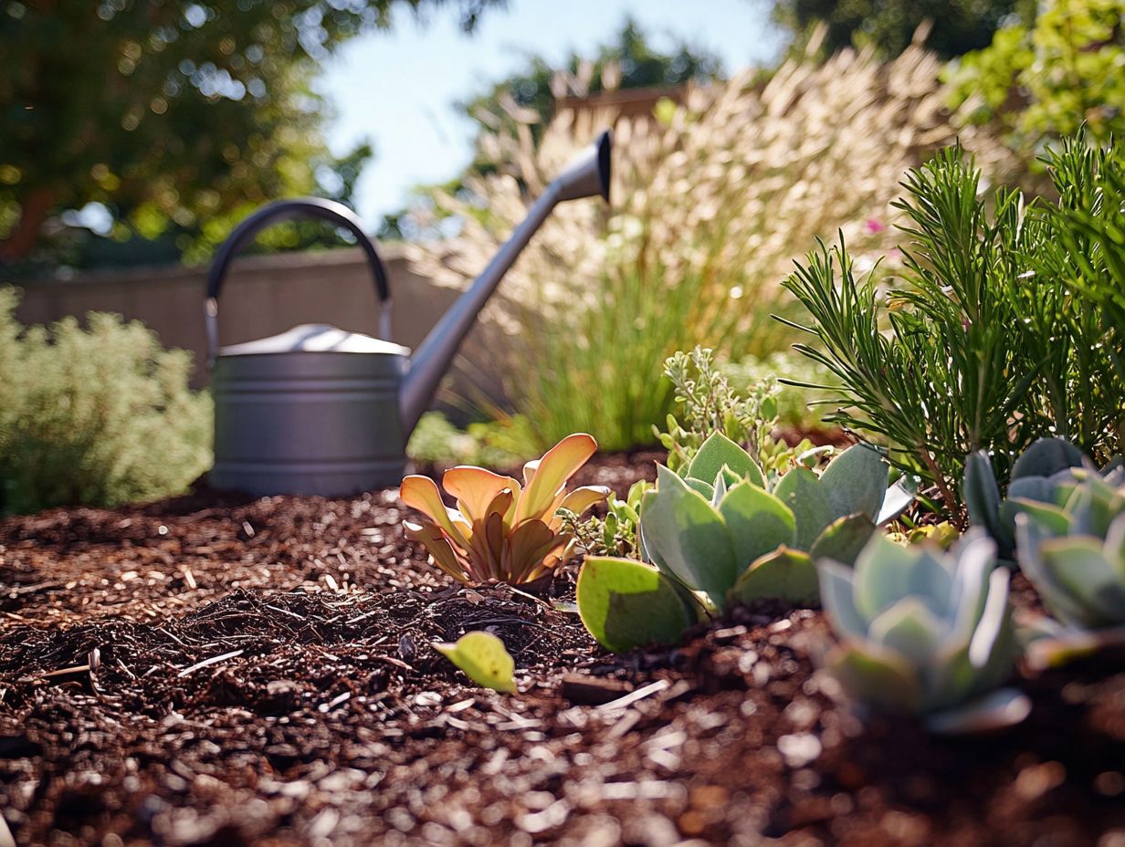 Illustration of the benefits of mulching in drought gardening.