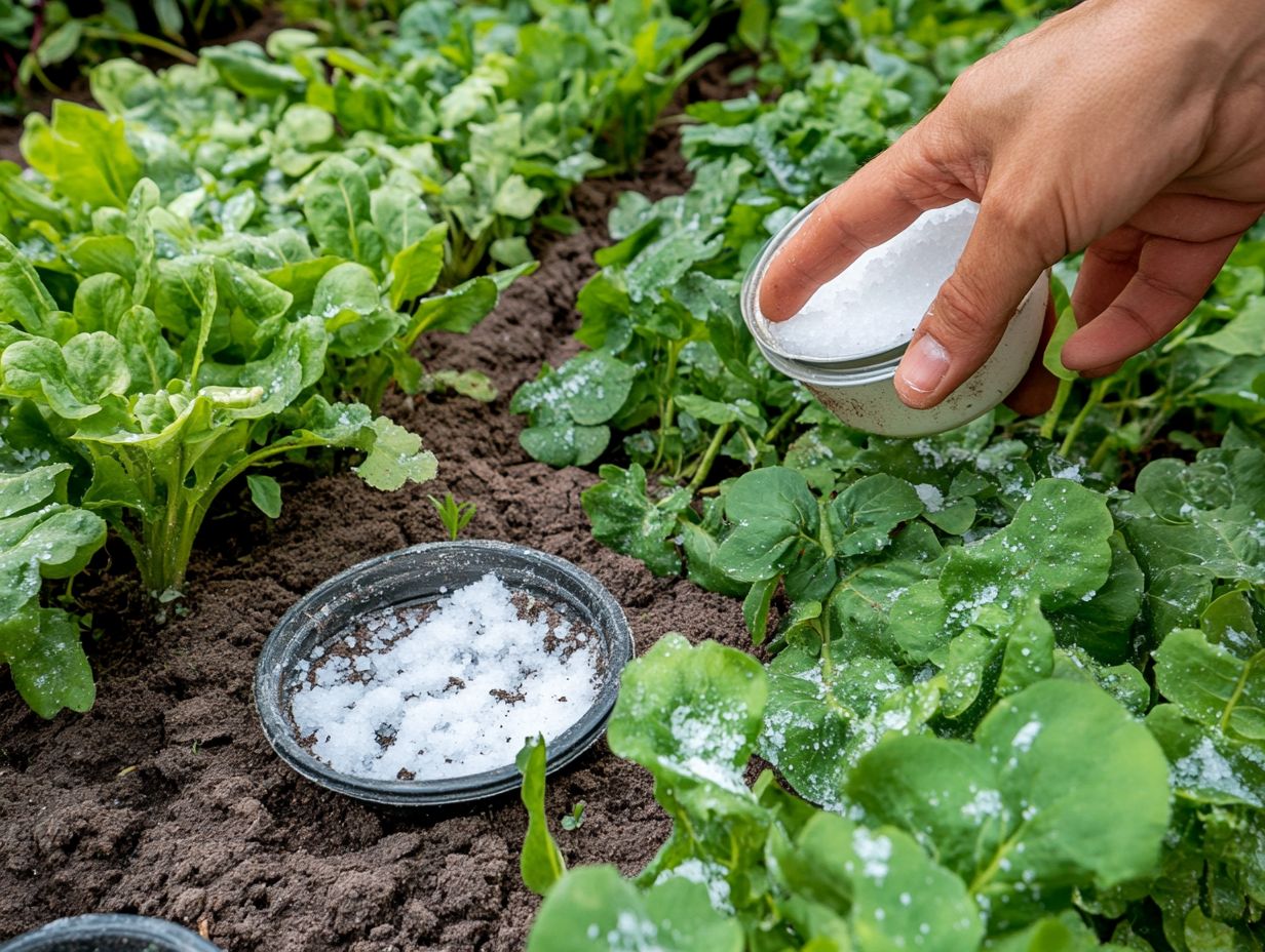 Symptoms of soil salinization in gardens, including stunted growth and yellowing leaves.