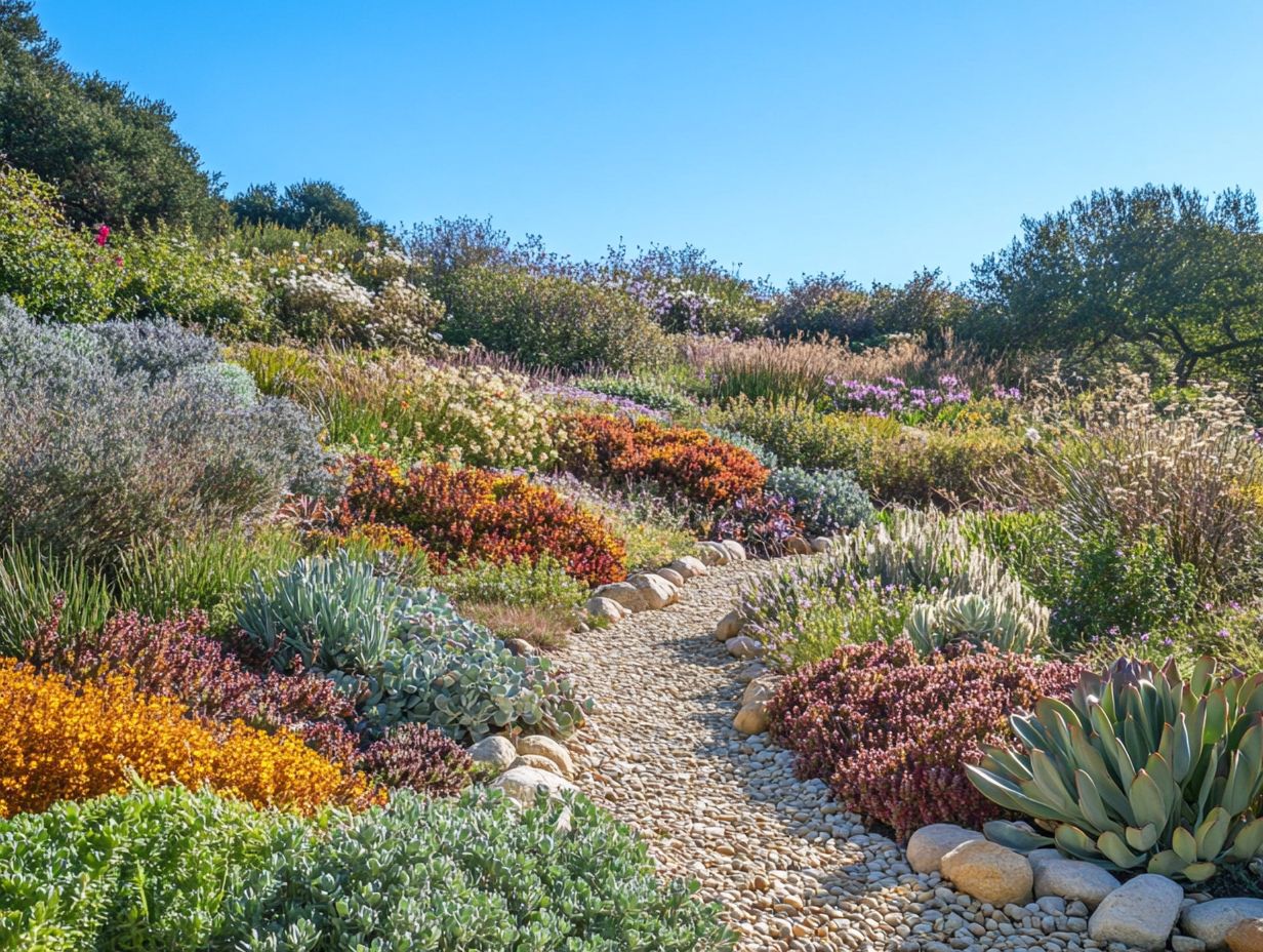 A beautifully designed drought-resistant garden showcasing various native plants.