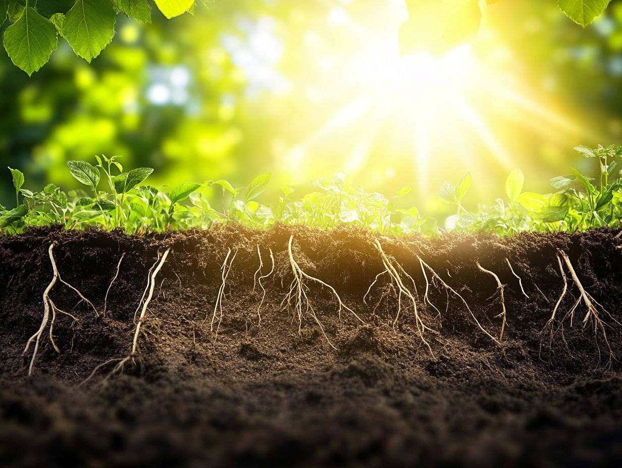 Microorganisms breaking down organic matter and cycling nutrients in soil.