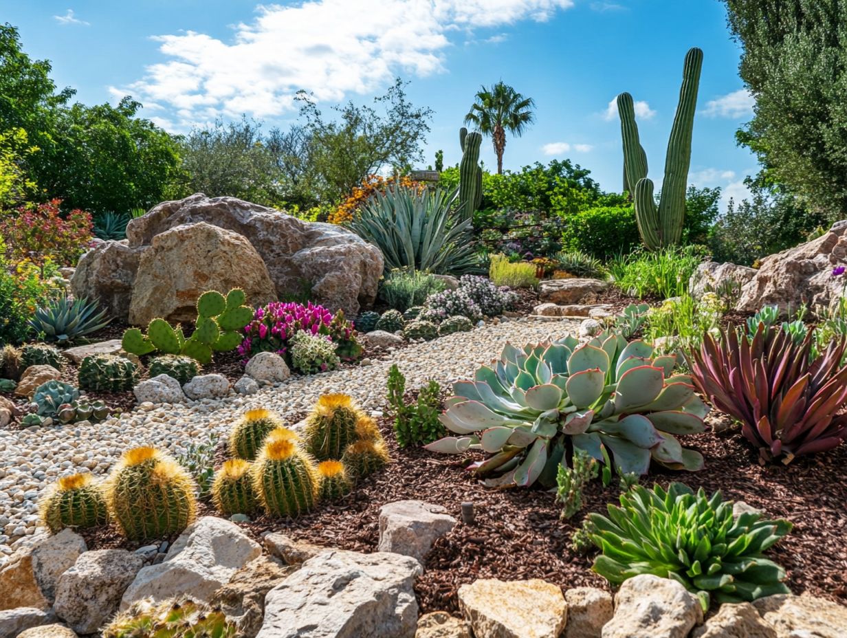 A beautifully designed xeriscape garden showcasing drought-resistant plants