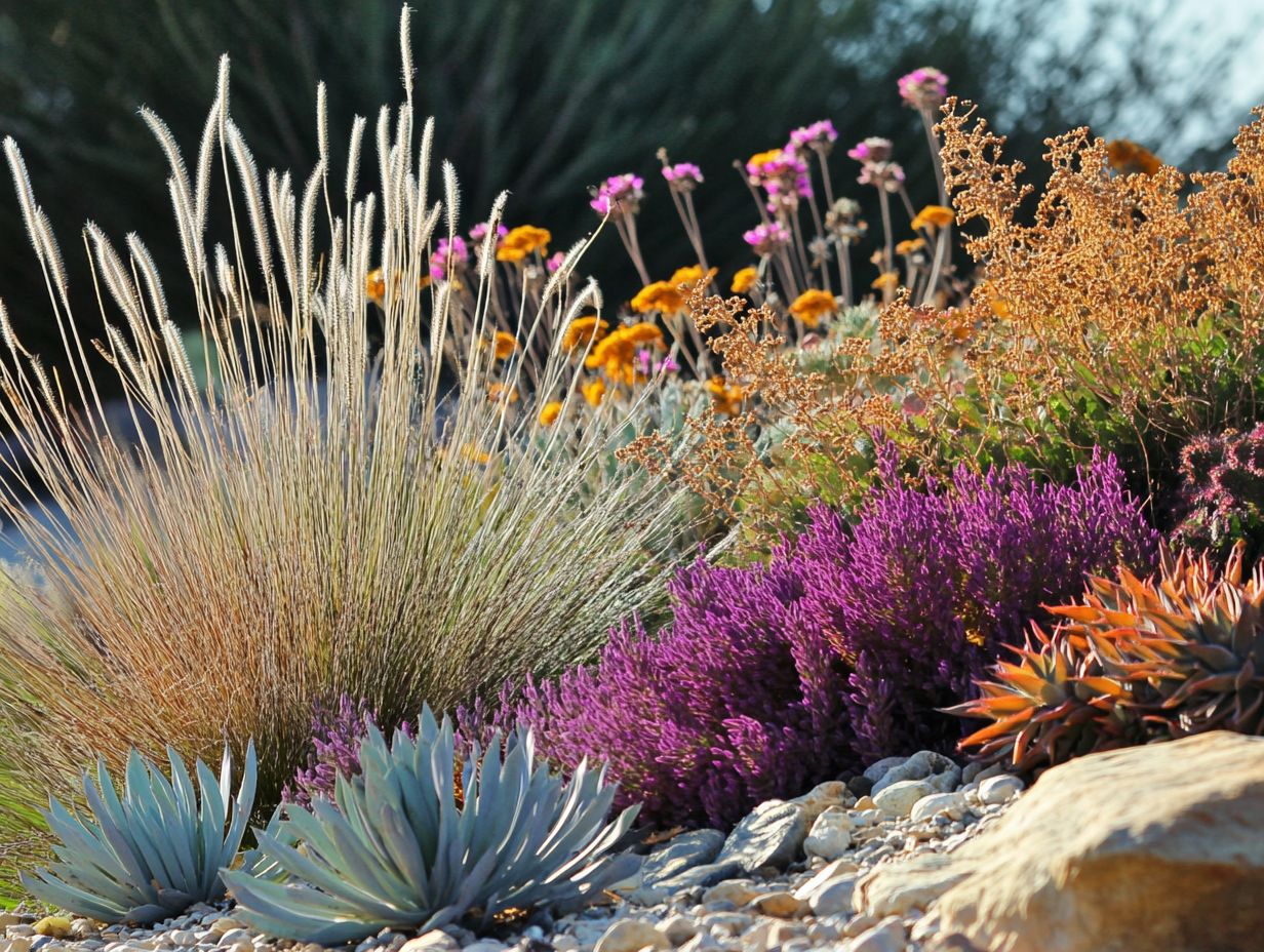 A collage of the top 10 drought-resistant plants for landscaping.