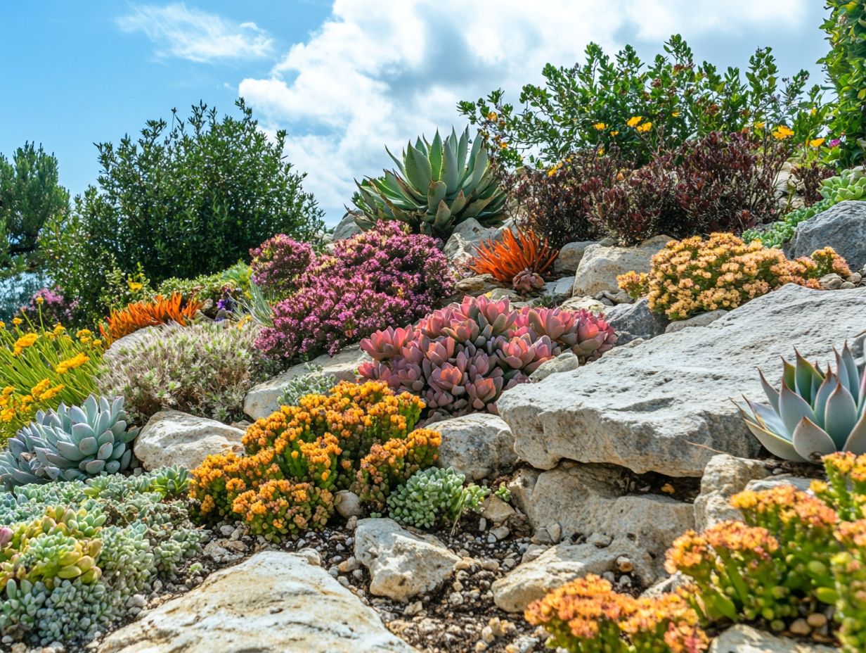 Image depicting frequently asked questions about drought-resistant plants for rock gardens.