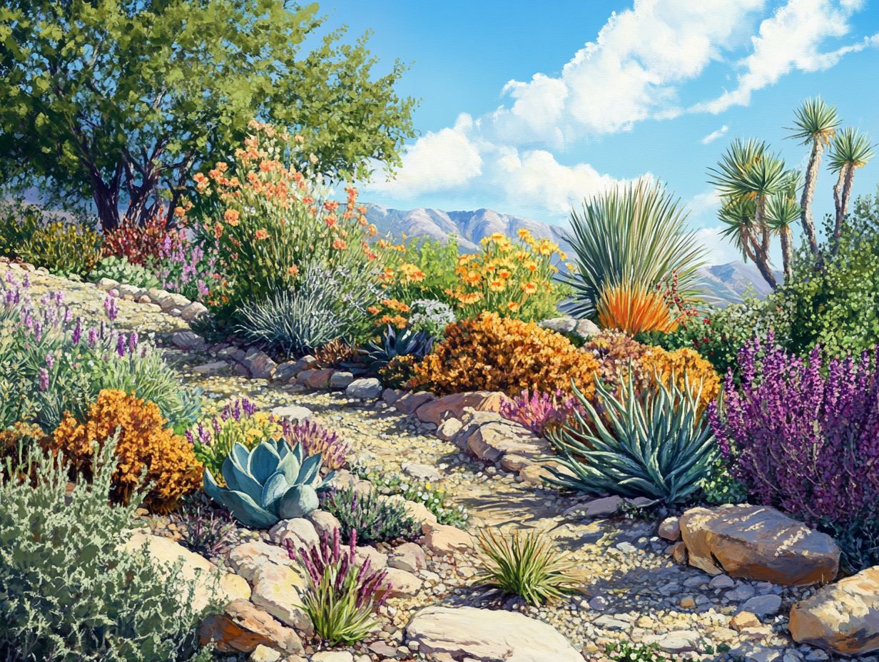 Illustration of drought-tolerant perennials thriving in dry conditions.