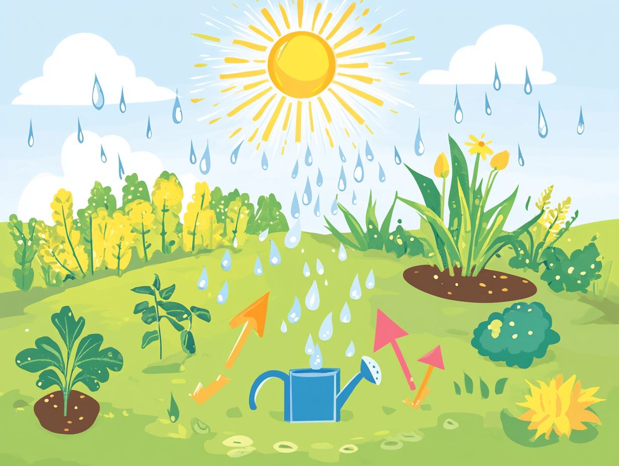 Visual summary of key takeaways about the water cycle in gardening.