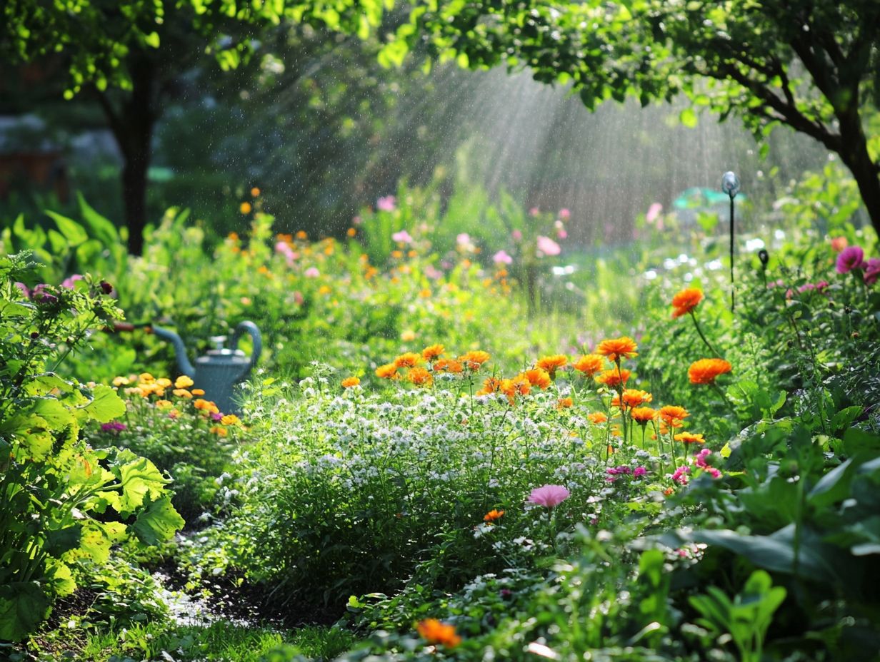 A person watering plants in a garden