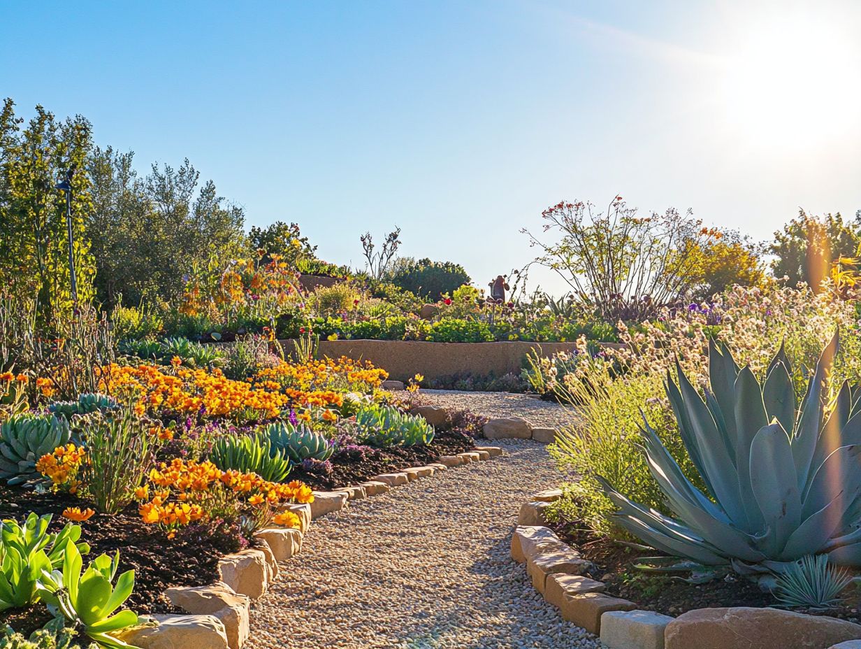 Illustration explaining how drought-resistant gardening conserves water.