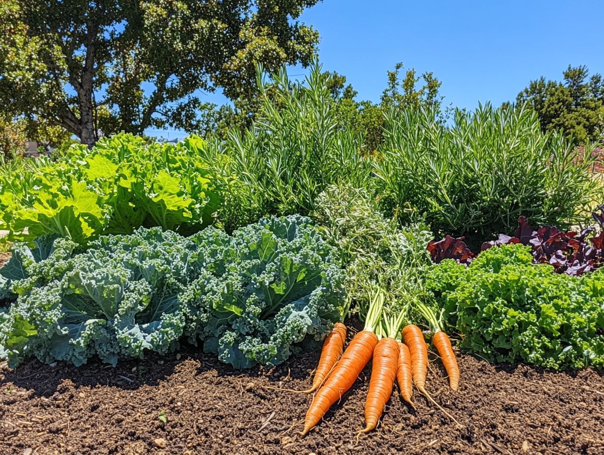 A selection of top drought-resistant vegetables in a garden setting.